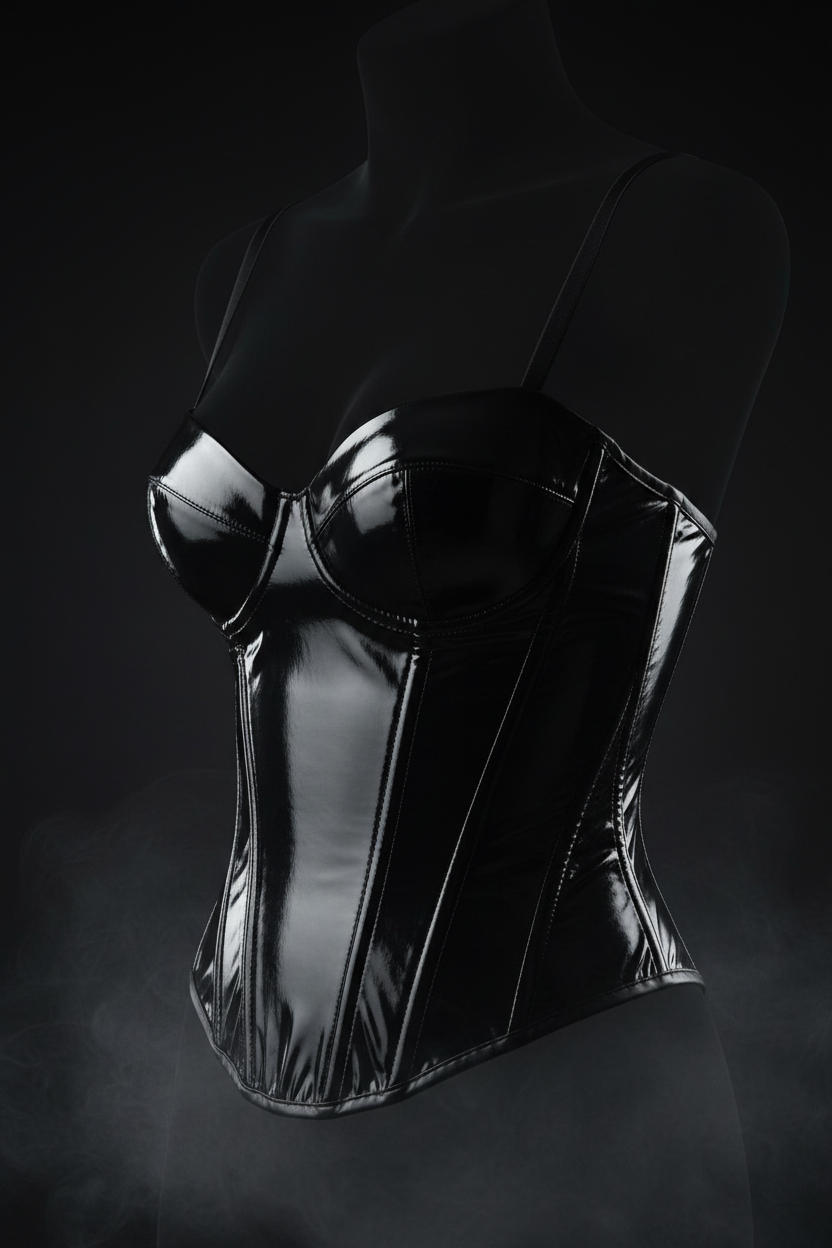 Glossy black PVC corset top